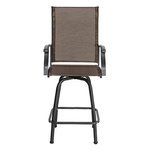 Nuu Garden Outdoor Swivel Bar Stools Set of 2, All-Weather Textilene Bar Height Patio Chairs with Armrests for Balcony and Sunroom, Black and Brown