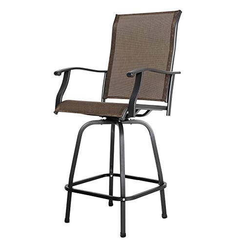 Nuu Garden Outdoor Swivel Bar Stools Set of 2, All-Weather Textilene Bar Height Patio Chairs with Armrests for Balcony and Sunroom, Black and Brown