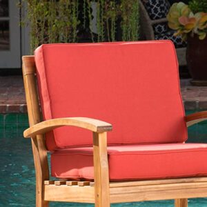 Christopher Knight Home Peyton Outdoor Wooden Club Chairs with Cushions, 2-Pcs Set, Teak Finish / Red