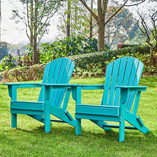 glitzhome Set of 2 Aqua HDPE Folding Adirondack Chairs Outdoor Patio Weather Resistant Adirondack Chairs for Deck Lawn fire Pit