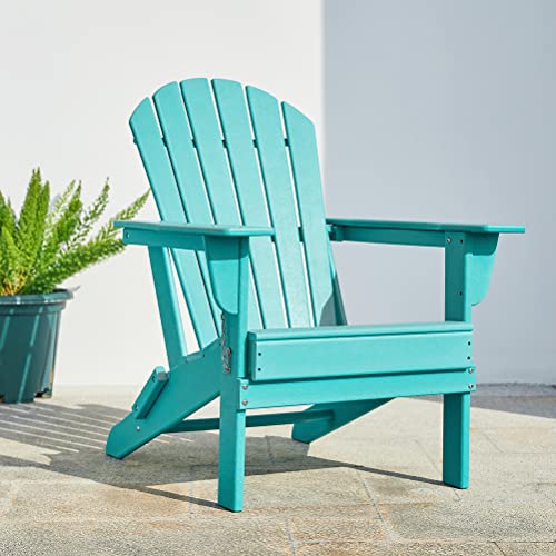 glitzhome Set of 2 Aqua HDPE Folding Adirondack Chairs Outdoor Patio Weather Resistant Adirondack Chairs for Deck Lawn fire Pit