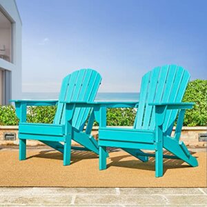 glitzhome Set of 2 Aqua HDPE Folding Adirondack Chairs Outdoor Patio Weather Resistant Adirondack Chairs for Deck Lawn fire Pit