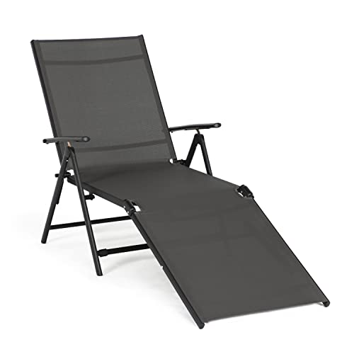 JOMEED Chaise Outdoor Reclining Adjustable Folding Lightweight Beach Patio Lounge Chair with 7 Back Reclining and 2 Leg Positions, Gray