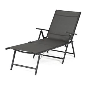 JOMEED Chaise Outdoor Reclining Adjustable Folding Lightweight Beach Patio Lounge Chair with 7 Back Reclining and 2 Leg Positions, Gray