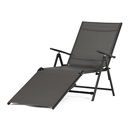 JOMEED Chaise Outdoor Reclining Adjustable Folding Lightweight Beach Patio Lounge Chair with 7 Back Reclining and 2 Leg Positions, Gray