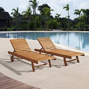 2-Pack Caspian Adjustable Eucalyptus Wood Outdoor Lounge Chairs with Weather-Resistant Durability (Furniture 73" W x 24"D x 12 1/2"H 5 Reclining Positions)