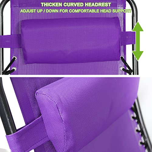 Geniqua Purple Zero Gravity Folding Recliner Yard Beach Lounger Patio Lounge Chaise 2PC Reclining Seat Outdoor Furniture