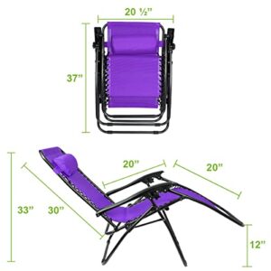 Geniqua Purple Zero Gravity Folding Recliner Yard Beach Lounger Patio Lounge Chaise 2PC Reclining Seat Outdoor Furniture