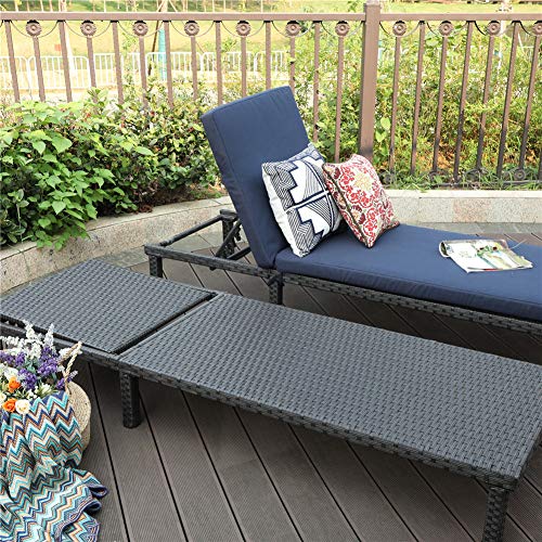 PHI VILLA Outdoor 2-Piece Chaise Lounge Chair- Patio Wicker Sun Lounger