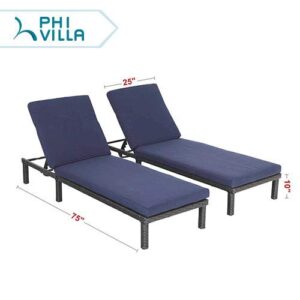 PHI VILLA Outdoor 2-Piece Chaise Lounge Chair- Patio Wicker Sun Lounger