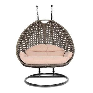 Island Gale Luxury 2 Person Outdoor Patio Hanging Wicker Swing Chair ( X-Large, Latte Rattan/Latte Cushion)