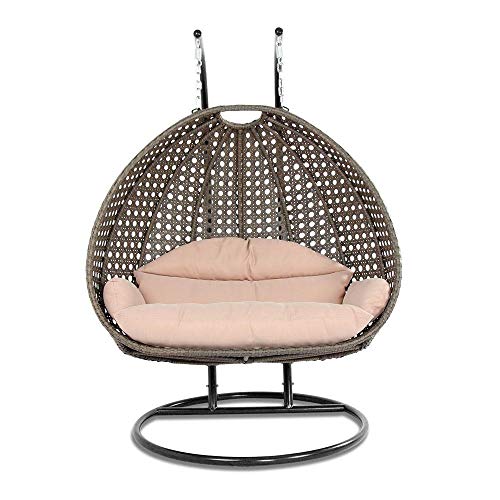 Island Gale Luxury 2 Person Outdoor Patio Hanging Wicker Swing Chair ( X-Large, Latte Rattan/Latte Cushion)