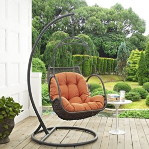 Modway Arbor Wicker Rattan Outdoor Patio Porch Lounge Hanging Swing Chair Set with Stand in Orange