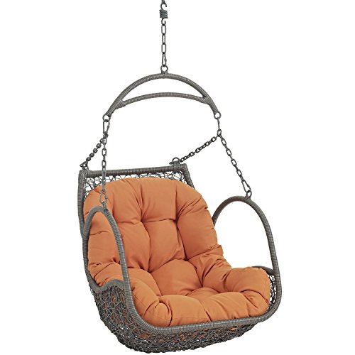 Modway Arbor Wicker Rattan Outdoor Patio Porch Lounge Hanging Swing Chair Set with Stand in Orange