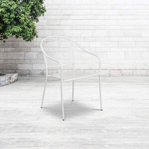 emma + oliver commercial grade white indoor-outdoor steel patio arm chair with round back