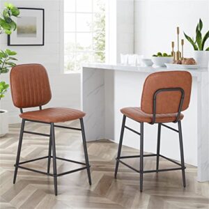 sophia & william bar stools set of 2 counter height bar stools with back, modern pu leather upholstered indoor outdoor metal bar chairs for kitchen dining,300lbs,brown