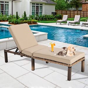 LEISU Outdoor Chaise Lounge Chair, Reclining Adjustable Pool Chairs with Cushion, PE Wicker, Chaise Lounge Chairs for Outside Set of 2, for Deck, Poolside, Backyard (2 pcs)