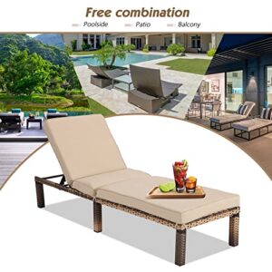 LEISU Outdoor Chaise Lounge Chair, Reclining Adjustable Pool Chairs with Cushion, PE Wicker, Chaise Lounge Chairs for Outside Set of 2, for Deck, Poolside, Backyard (2 pcs)