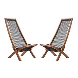 folding wooden outdoor lounge chair low profile acacia wood lounge chair for the patio porch deck balcony lawn garden wood accent furniture for home (set of 2)