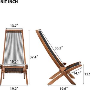 Folding Wooden Outdoor Lounge Chair Low Profile Acacia Wood Lounge Chair for The Patio Porch Deck Balcony Lawn Garden Wood Accent Furniture for Home (Set of 2)