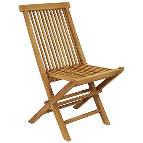 Sunnydaze Hyannis Solid Teak Outdoor Folding Dining Chair - Light Wood Stain Finish - Patio, Deck, Lawn, Garden, Terrace or Backyard Spare Seat - 1 Chair