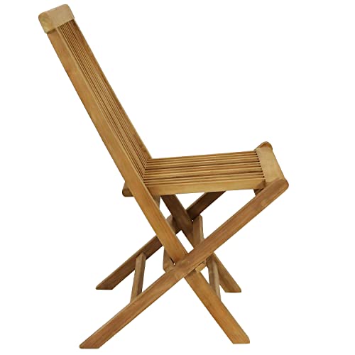 Sunnydaze Hyannis Solid Teak Outdoor Folding Dining Chair - Light Wood Stain Finish - Patio, Deck, Lawn, Garden, Terrace or Backyard Spare Seat - 1 Chair