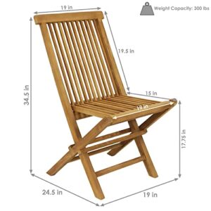 Sunnydaze Hyannis Solid Teak Outdoor Folding Dining Chair - Light Wood Stain Finish - Patio, Deck, Lawn, Garden, Terrace or Backyard Spare Seat - 1 Chair