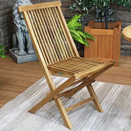 Sunnydaze Hyannis Solid Teak Outdoor Folding Dining Chair - Light Wood Stain Finish - Patio, Deck, Lawn, Garden, Terrace or Backyard Spare Seat - 1 Chair