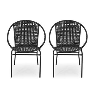 jacqueline outdoor modern faux rattan club chair (set of 2), black