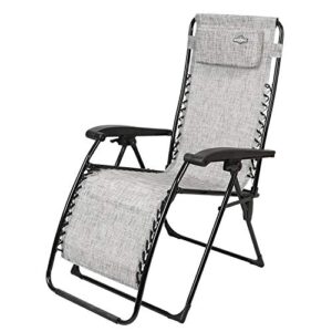 guidesman lc-8014 foldable locking weather resistant outdoor steel framed zero gravity reclining lounge chair with headrest pillow, gray