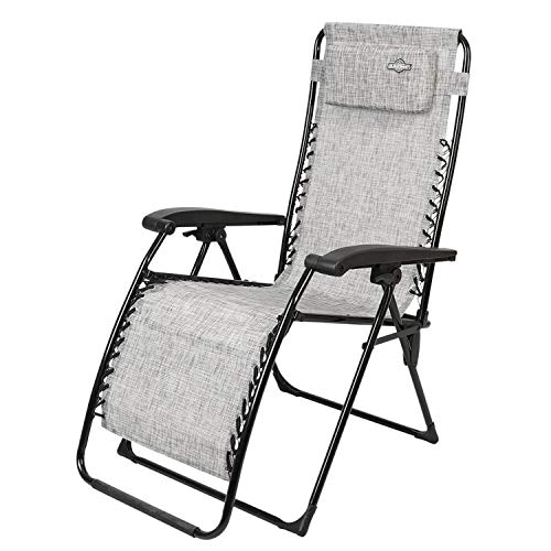 Guidesman LC-8014 Foldable Locking Weather Resistant Outdoor Steel Framed Zero Gravity Reclining Lounge Chair with Headrest Pillow, Gray