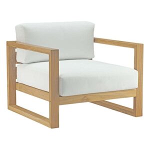 modway upland teak wood outdoor patio armchair with cushions in natural white