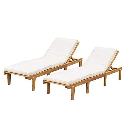 Christopher Knight Home Ariana Acacia Wood Chaise Lounge with Cushion, Teak Finish