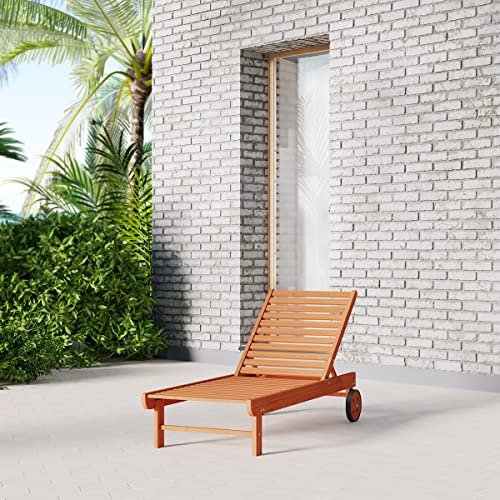 Amazonia Garopaba 1-Piece Poolside Chaise Lounger | Eucalyptus Wood | Ideal for Outdoors and Indoors, 72Lx26Wx38H