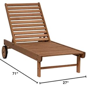 Amazonia Garopaba 1-Piece Poolside Chaise Lounger | Eucalyptus Wood | Ideal for Outdoors and Indoors, 72Lx26Wx38H