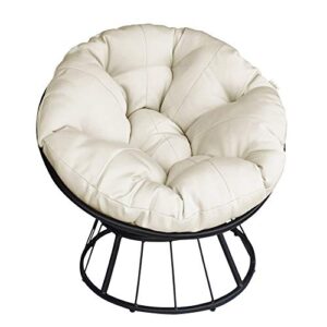 atr art to real papasan chair, 360-degree swivel outdoor papasan chair with beige cushion and durable frame, comfy circle lounge moon chair