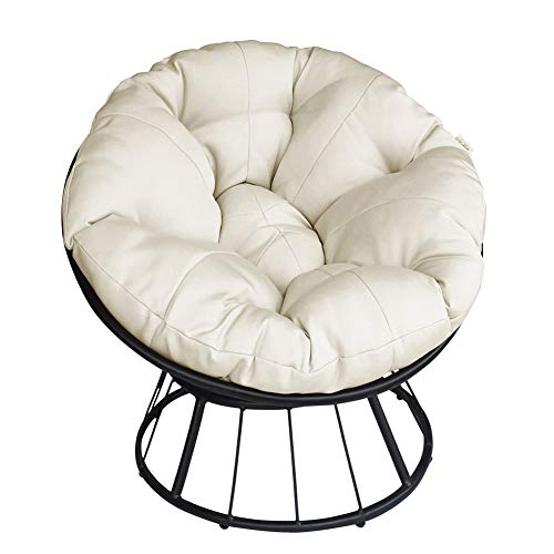 ATR ART TO REAL Papasan Chair, 360-degree Swivel Outdoor Papasan Chair with Beige Cushion and Durable Frame, Comfy Circle Lounge Moon Chair