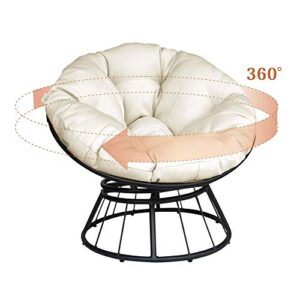 ATR ART TO REAL Papasan Chair, 360-degree Swivel Outdoor Papasan Chair with Beige Cushion and Durable Frame, Comfy Circle Lounge Moon Chair