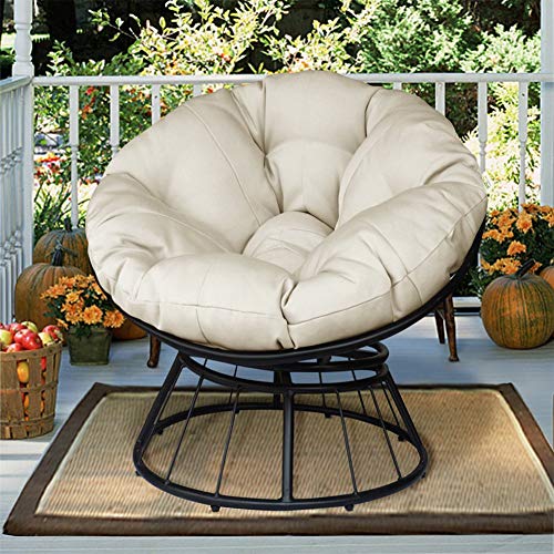 ATR ART TO REAL Papasan Chair, 360-degree Swivel Outdoor Papasan Chair with Beige Cushion and Durable Frame, Comfy Circle Lounge Moon Chair