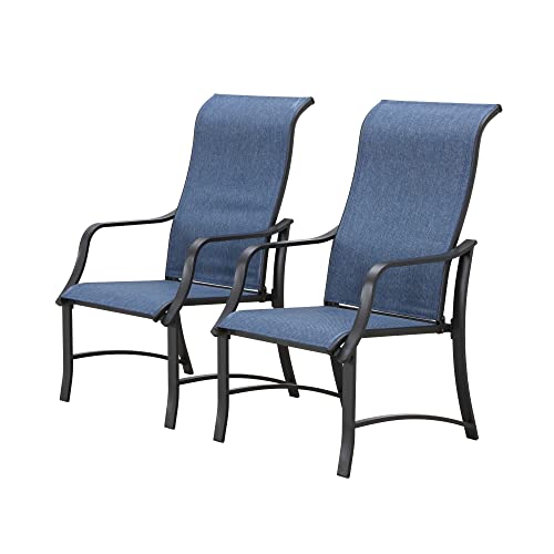 LOKATSE HOME Dining Chairs with High Backrest Outdoor Metal Furniture for Garden Patio Pool Yard, Blue