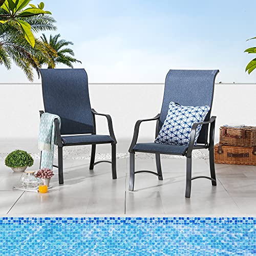 LOKATSE HOME Dining Chairs with High Backrest Outdoor Metal Furniture for Garden Patio Pool Yard, Blue