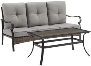 crosley furniture ko70350mb-te dahlia outdoor metal and wicker 2-piece sofa set (sofa, coffee table), matte black with taupe cushions