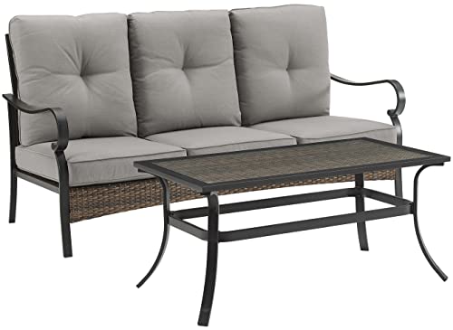 Crosley Furniture KO70350MB-TE Dahlia Outdoor Metal and Wicker 2-Piece Sofa Set (Sofa, Coffee Table), Matte Black with Taupe Cushions