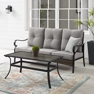 Crosley Furniture KO70350MB-TE Dahlia Outdoor Metal and Wicker 2-Piece Sofa Set (Sofa, Coffee Table), Matte Black with Taupe Cushions