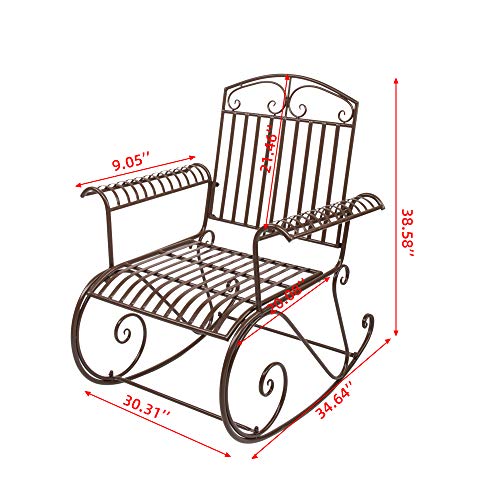 Bent Armrest Single Rocking ，Outdoor Chai rrocking,Rocking Chairs for Porch Patio，Black, 30.31 x 34.64 x 38.58'' / 76.99 x 87.99 x 97.99