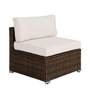cosiest outdoor furniture add-on armless chair for expanding wicker sectional sofa set w off white thick cushions for garden, pool, backyard