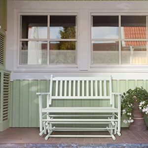 VEIKOUS 2-Person Patio Glider Bench Outdoor Porch Garden Wooden Loveseat Rocking Chair Gliding Double Seat White