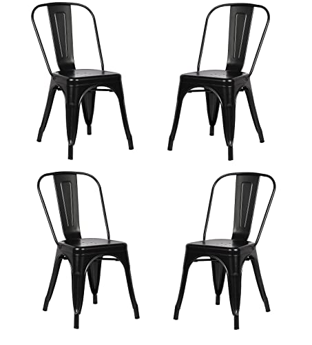 BubbleDragon Set of 4 Metal Outdoor Chairs for Indoor & Outdoor Dining Chair Patio Chairs Navi Kitchen Restaurant Stable Metal Chairs (Black)