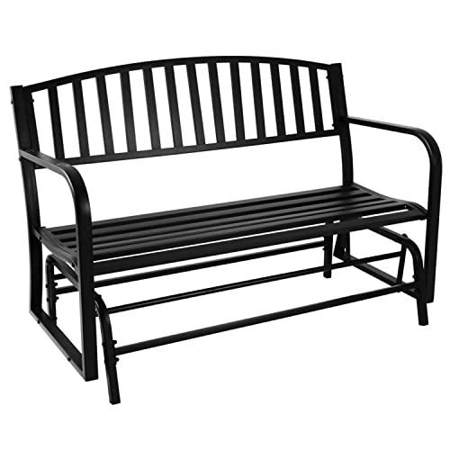 Sunnydaze Outdoor Glider Garden Bench - 50 Inch Black Park Bench - Durable Metal Porch Glider Seat - 2-Person Patio Furniture - Deck Swing - Perfect for Porch, Garden, Sunroom, Backyard or Deck