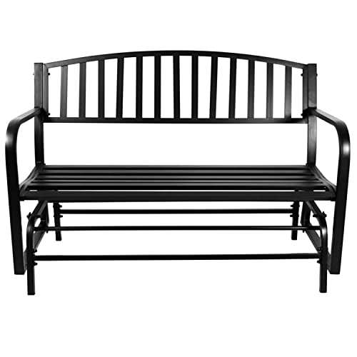 Sunnydaze Outdoor Glider Garden Bench - 50 Inch Black Park Bench - Durable Metal Porch Glider Seat - 2-Person Patio Furniture - Deck Swing - Perfect for Porch, Garden, Sunroom, Backyard or Deck